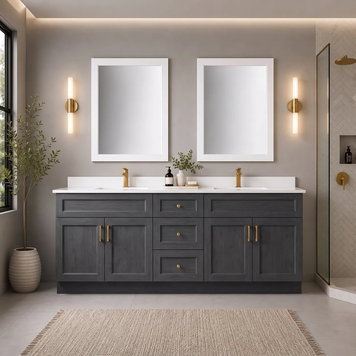 72" Solid Wood Vanity - Double Sink- 3 Drawers & 2 Doors