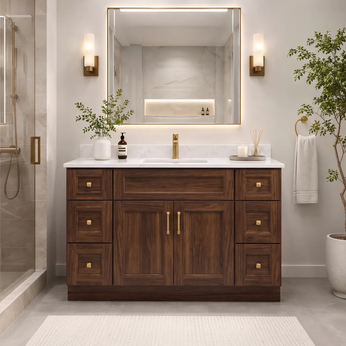 54" Solid Wood Vanity - 6 Drawers