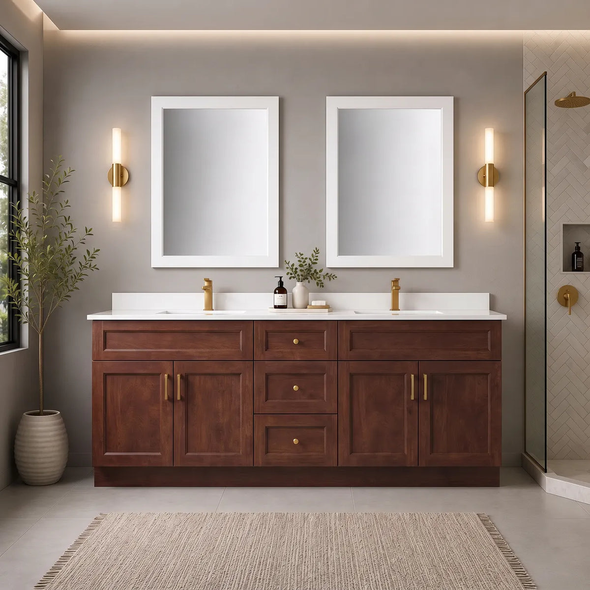 72" Solid Wood Vanity - Double Sink- 3 Drawers & 2 Doors