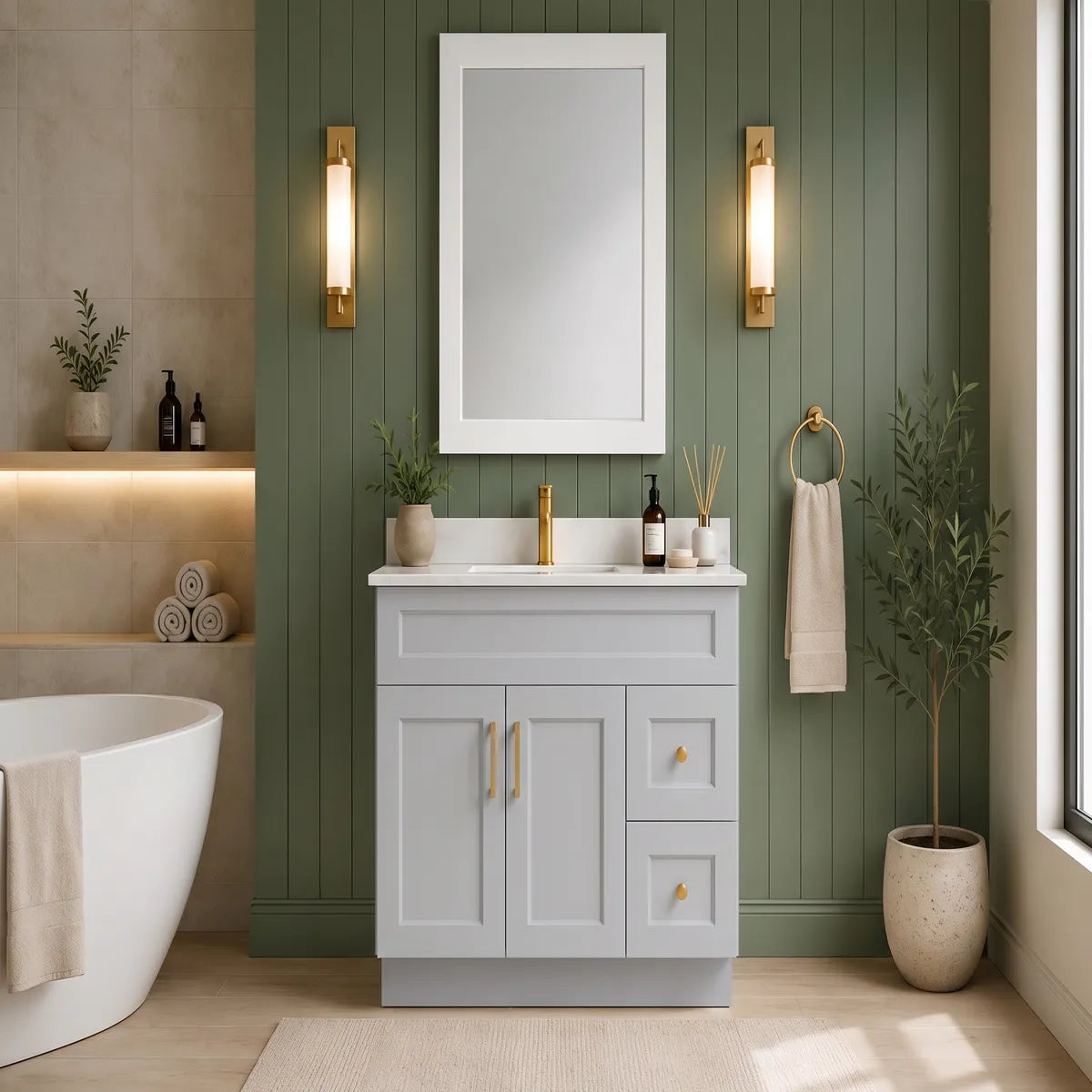 36"  Solid Wood Vanity - 2 Drawers Right