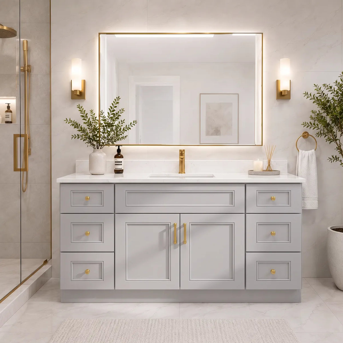 60" Solid Wood Vanity - Single Sink- 6 Drawers