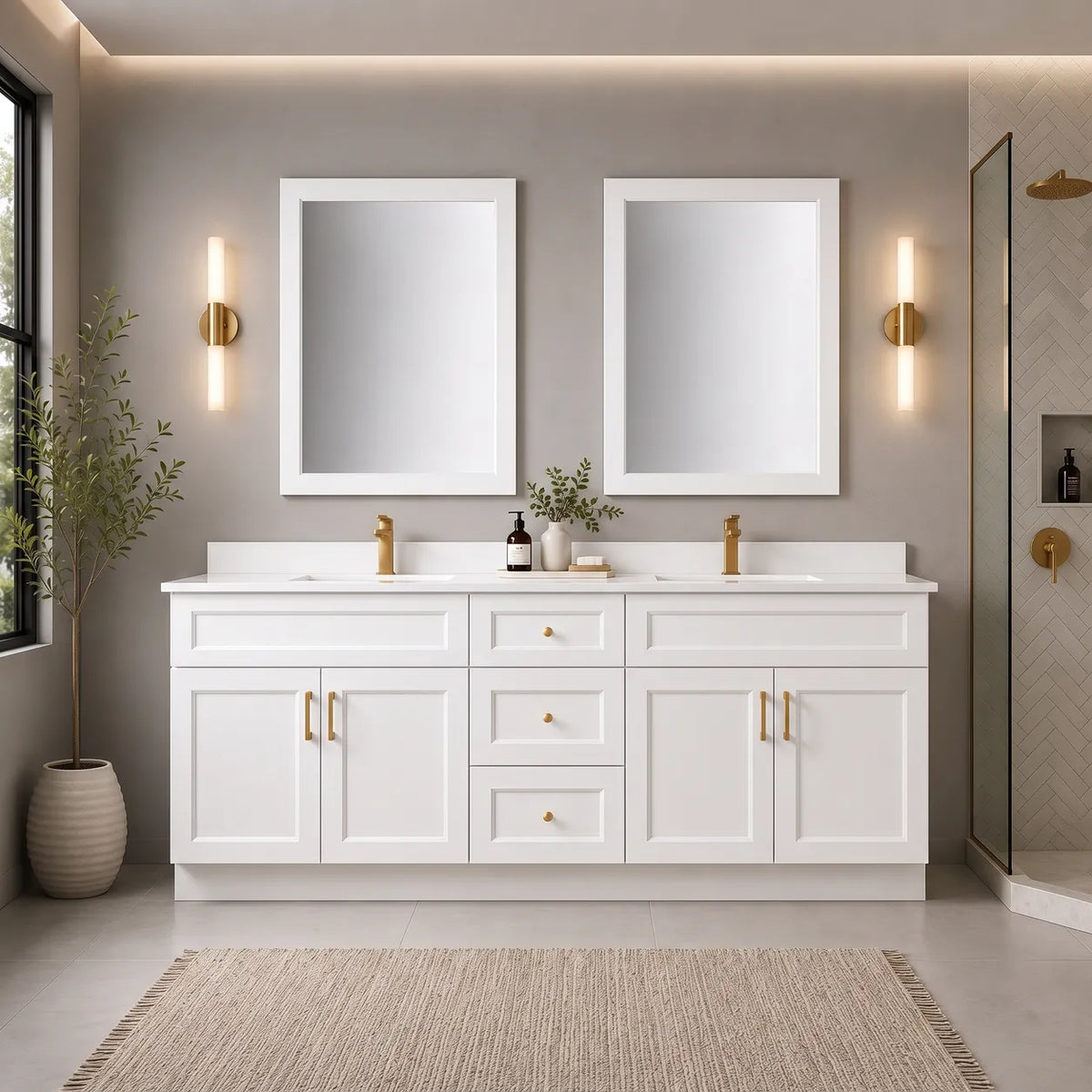 72" Solid Wood Vanity - Double Sink- 3 Drawers & 2 Doors