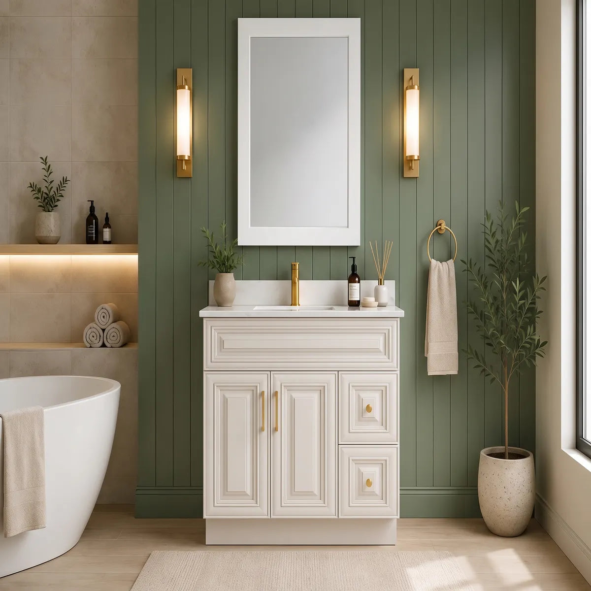 36"  Solid Wood Vanity - 2 Drawers Right