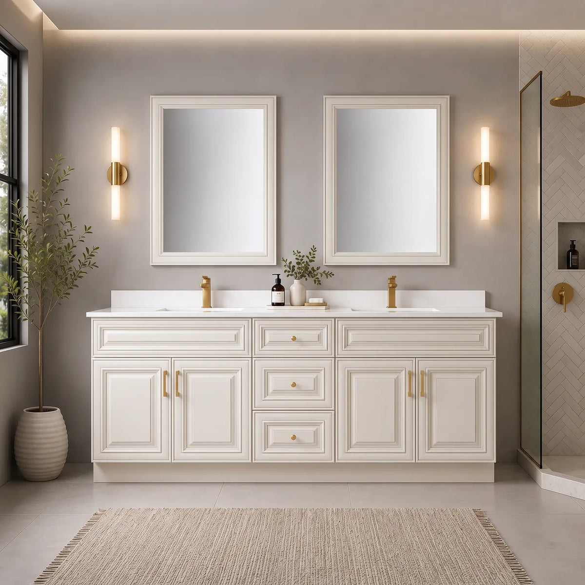 72" Solid Wood Vanity - Double Sink- 3 Drawers & 2 Doors