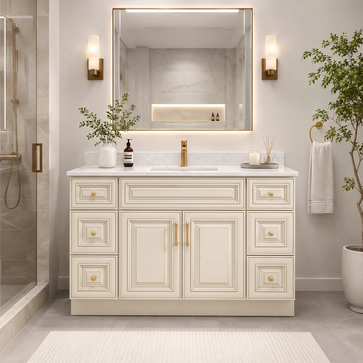 54" Solid Wood Vanity - 6 Drawers