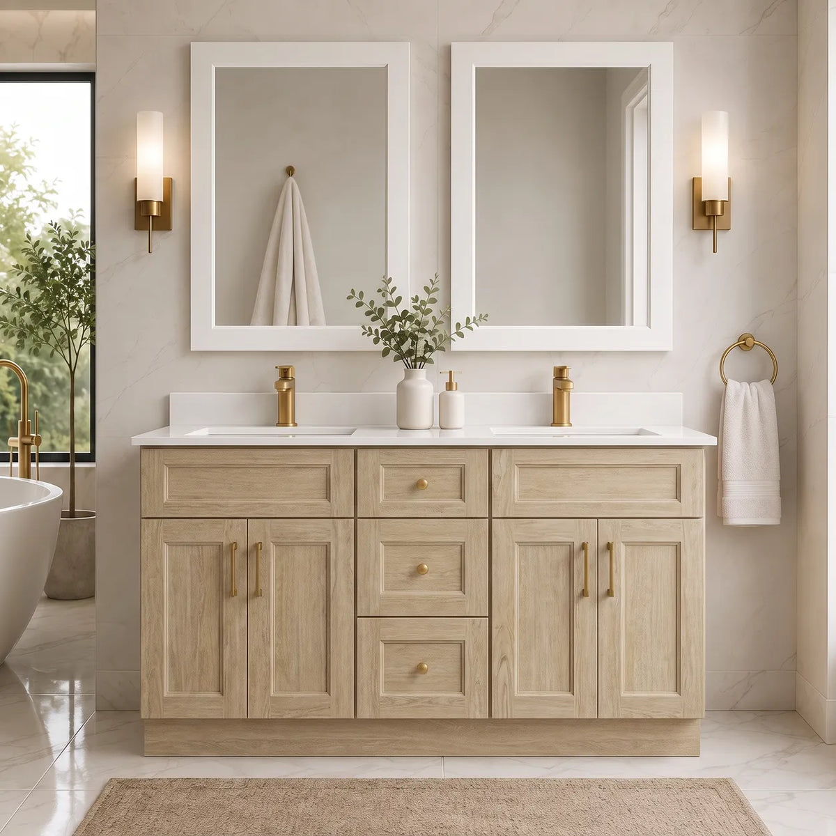 60" Solid Wood Vanity - Double Sink- 3 Drawers & 2 Doors