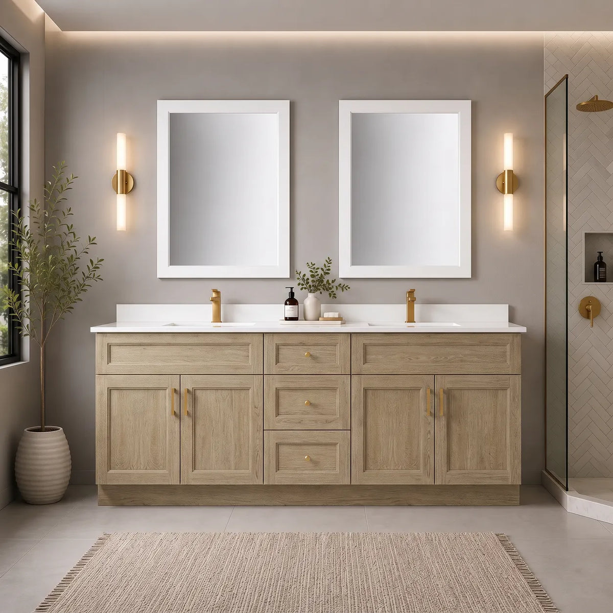 72" Solid Wood Vanity - Double Sink- 3 Drawers & 2 Doors