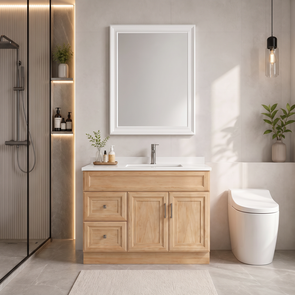 42"  Solid Wood Vanity - 2 Drawers Left
