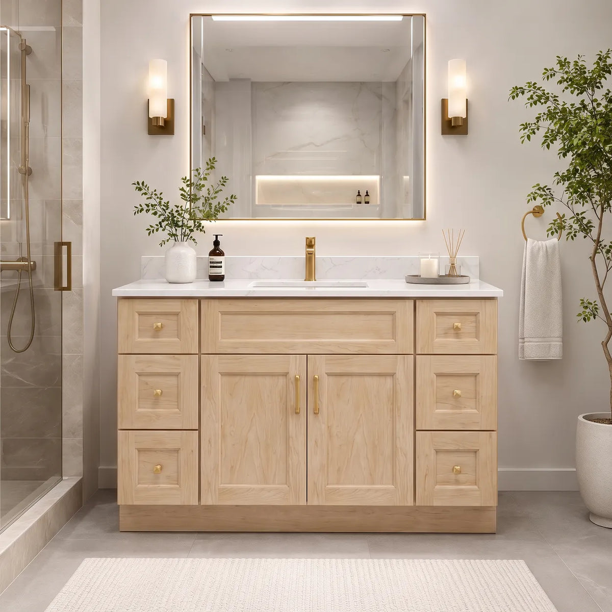 54" Solid Wood Vanity - 6 Drawers
