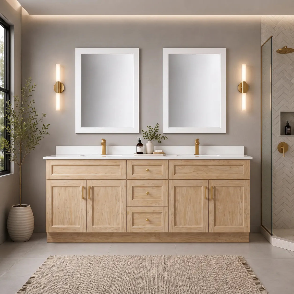 72" Solid Wood Vanity - Double Sink- 3 Drawers & 2 Doors