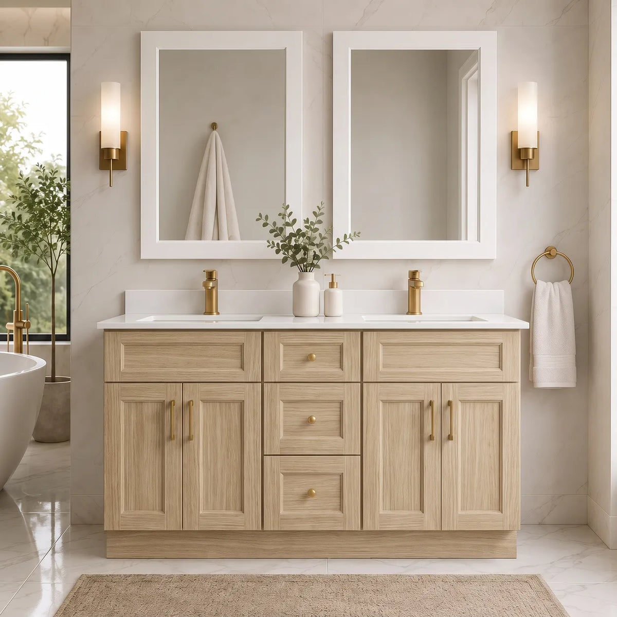60" Solid Wood Vanity - Double Sink- 3 Drawers & 2 Doors
