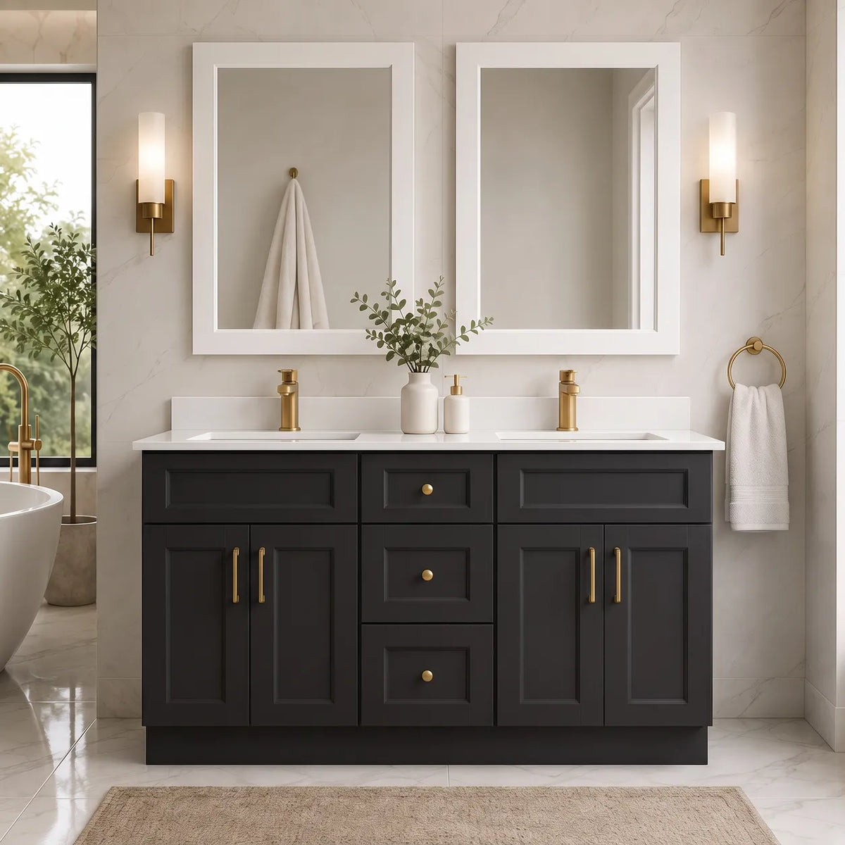 60" Solid Wood Vanity - Double Sink- 3 Drawers & 2 Doors