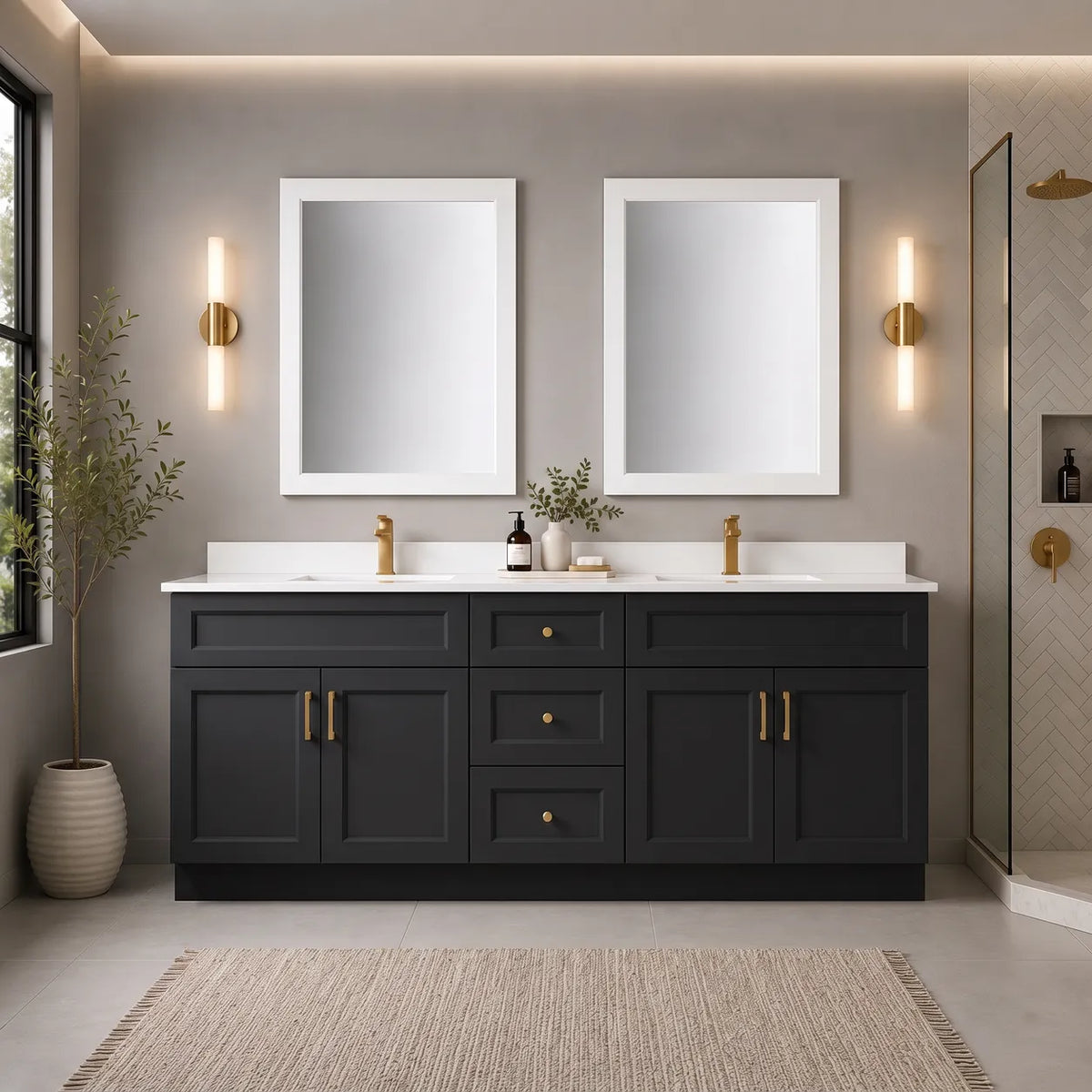 72" Solid Wood Vanity - Double Sink- 3 Drawers & 2 Doors