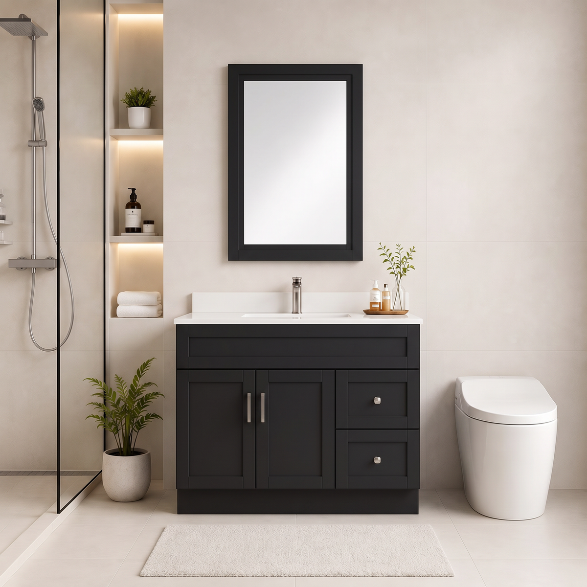 42"  Solid Wood Vanity - 2 Drawers Right