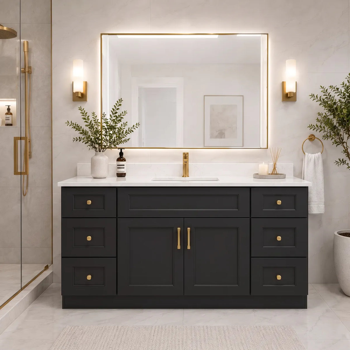 60" Solid Wood Vanity - Single Sink- 6 Drawers