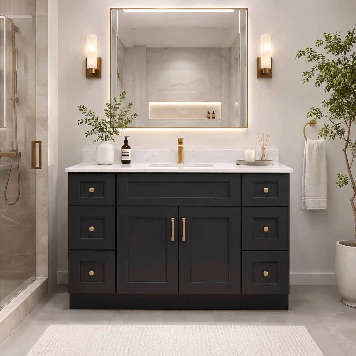 54" Solid Wood Vanity - 6 Drawers
