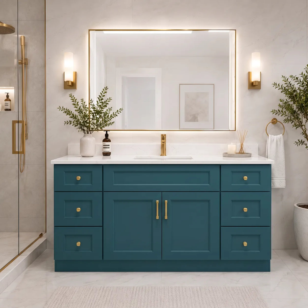 60" Solid Wood Vanity - Single Sink- 6 Drawers