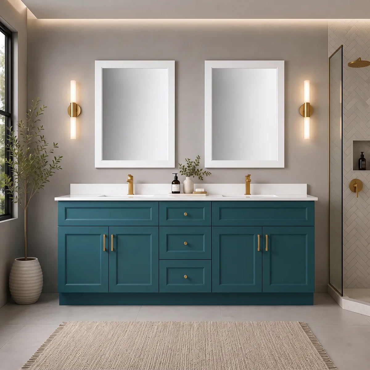 72" Solid Wood Vanity - Double Sink- 3 Drawers & 2 Doors