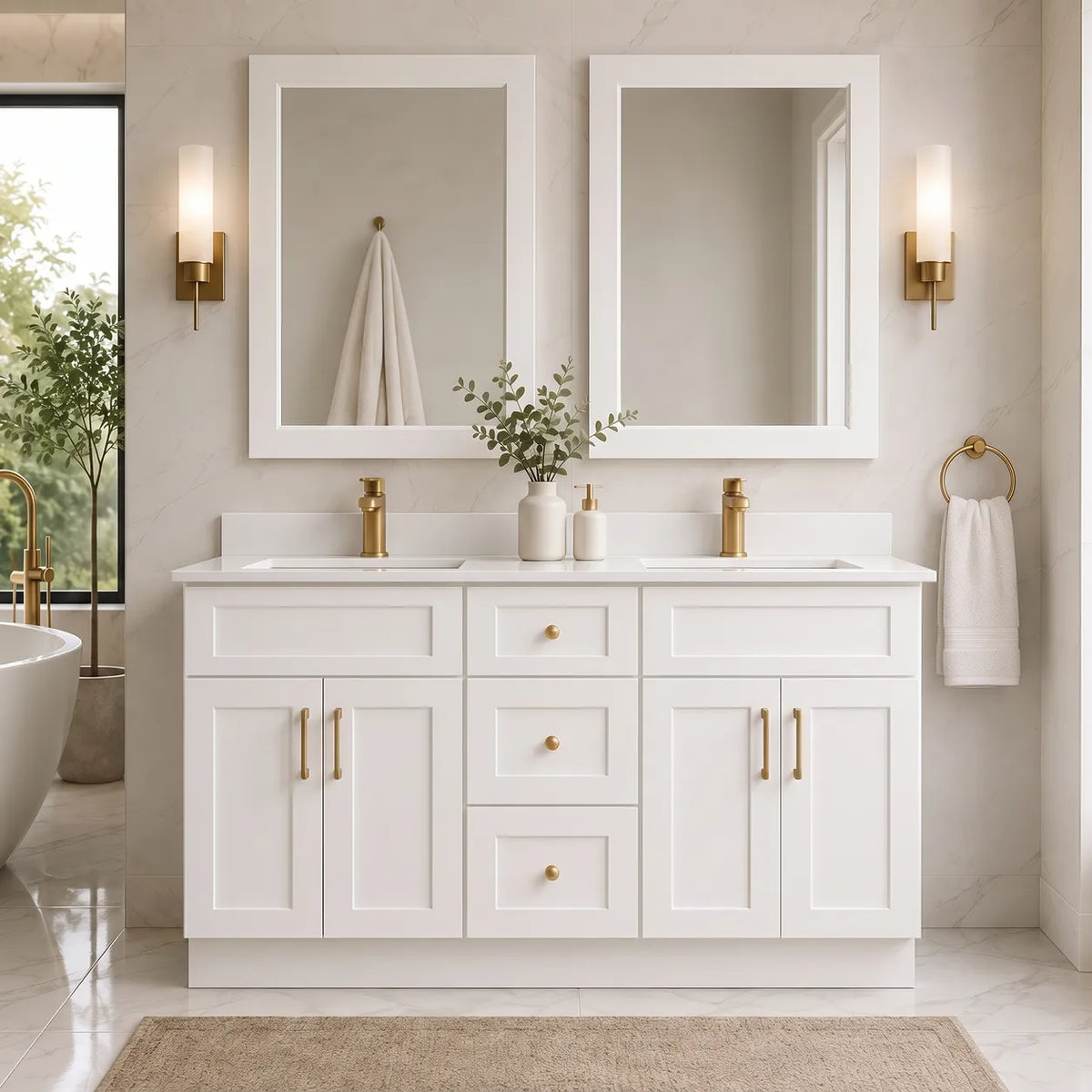 60" Solid Wood Vanity - Double Sink- 3 Drawers & 2 Doors