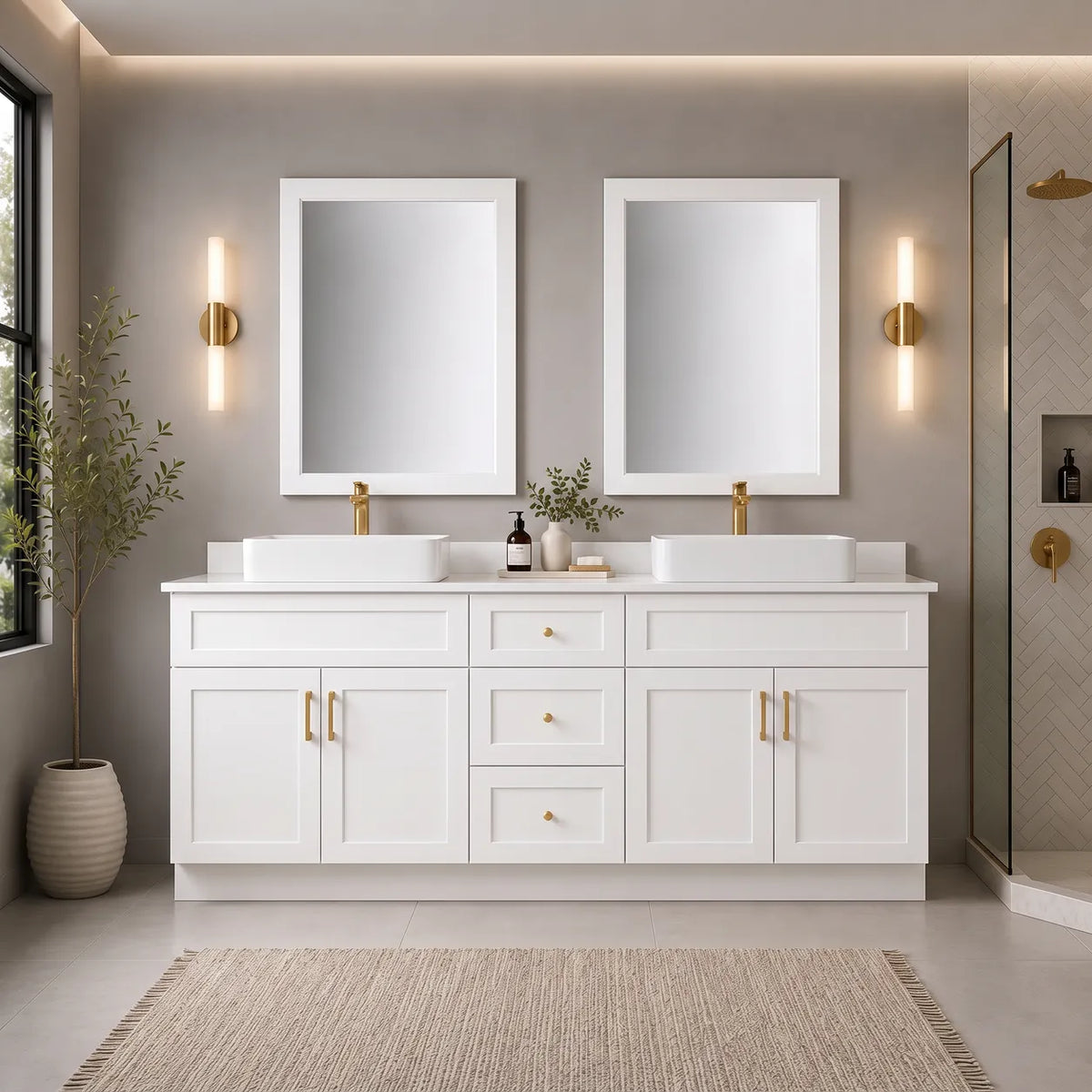 72" Solid Wood Vanity - Double Sink- 3 Drawers & 2 Doors