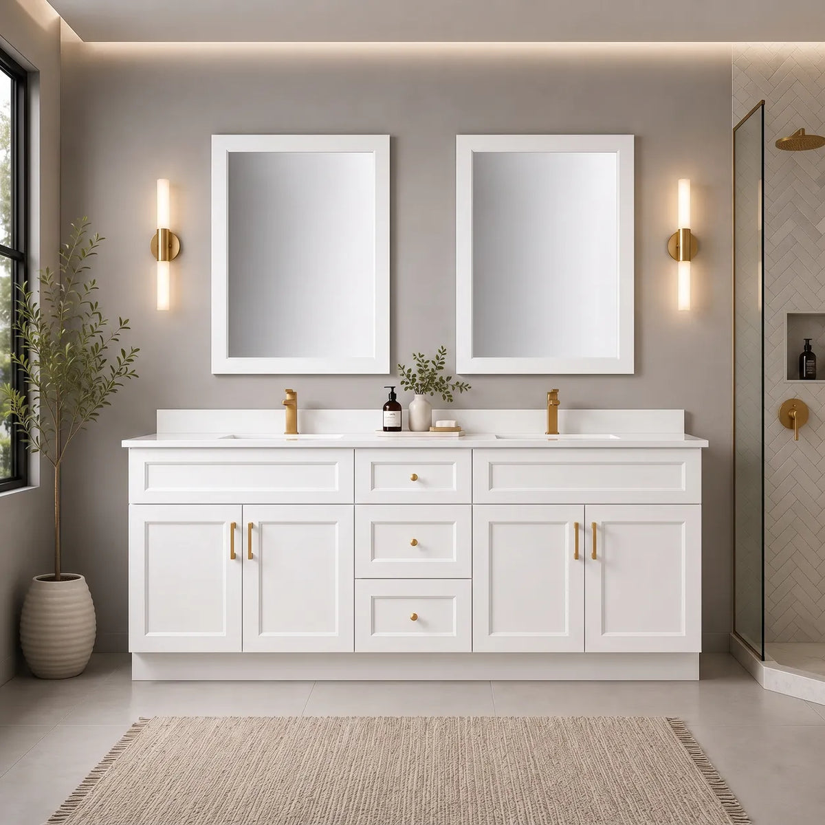 72" Solid Wood Vanity - Double Sink- 3 Drawers & 2 Doors