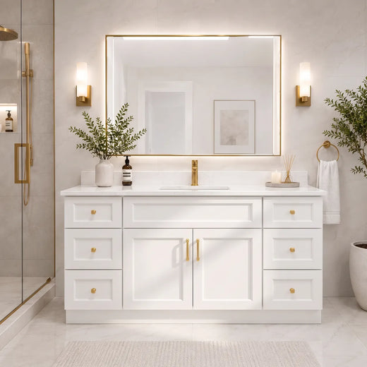 60" Solid Wood Vanity - Single Sink- 6 Drawers