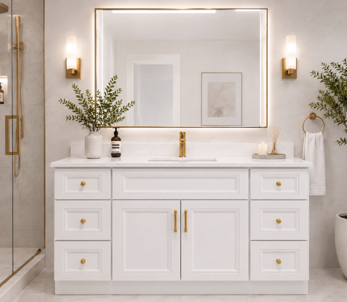 60" Solid Wood Vanity - Single Sink- 6 Drawers