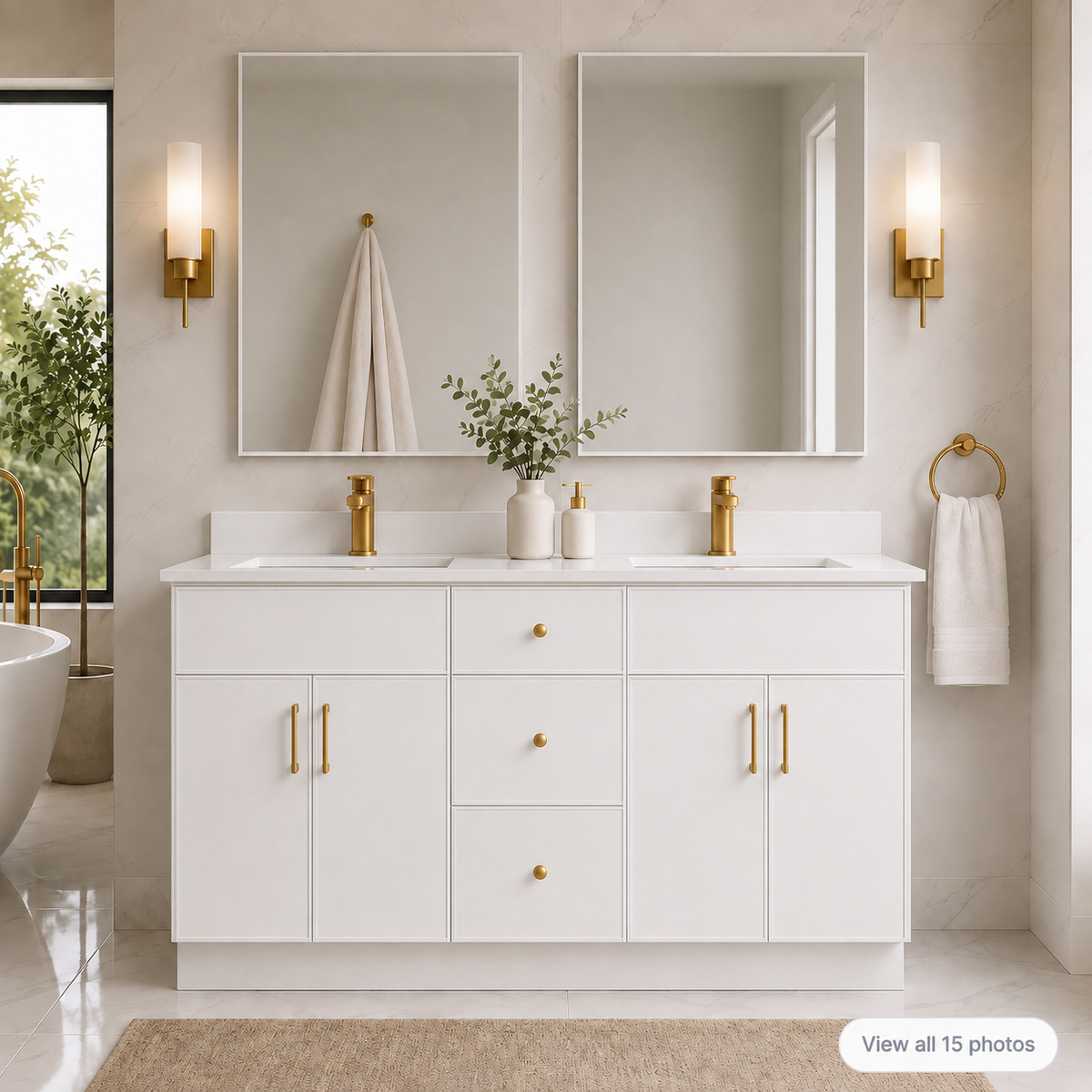 60" Solid Wood Vanity - Double Sink- 3 Drawers & 2 Doors